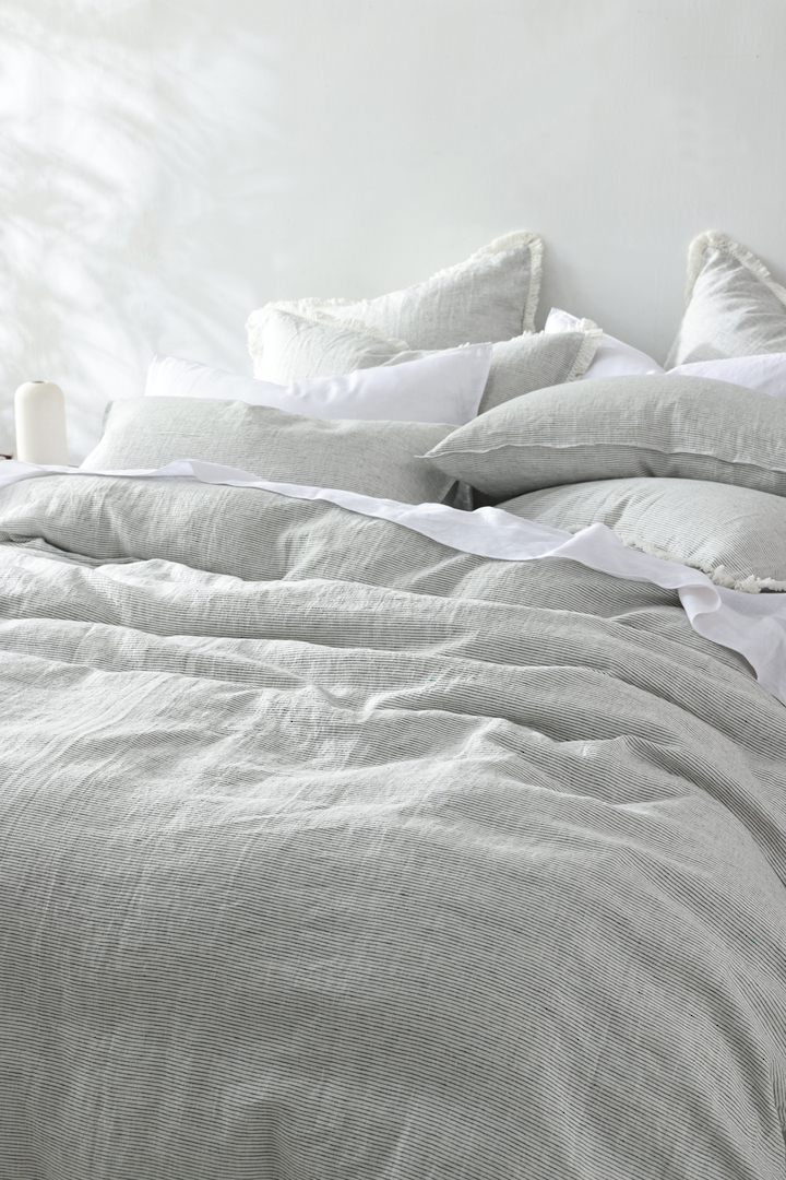 MM Linen Laundered Linen Pinstripe Cloud Duvet Cover Set |100% European Flax Linen image 7